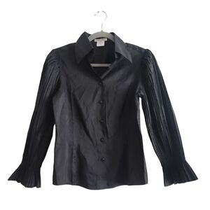 Nara Camicie II Black Pleated Sleeve Button Up Shirt Blouse Goth Grunge